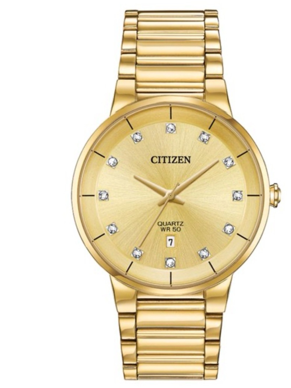 Citizen Men's Crystal Accent Gold Tone Stainless Steel Bracelet Quartz Watch